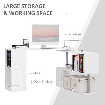 L-Shaped Desk 55inch, Rotating White Corner Computer Workstation with Storage, HOMCOM, 4