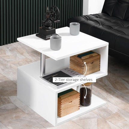 Lift Top Coffee Table Designer S-Shaped White 3-Tier Side Table Multi Level with 2 Steel Support Poles, HOMCOM