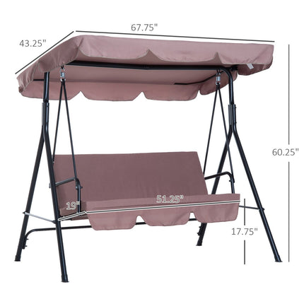 3-Seat Outdoor Porch Swing, with Adjustable Tilt Canopy and Cushion, 2 Armrests and Anti-Slip Pads, Outsunny, 2