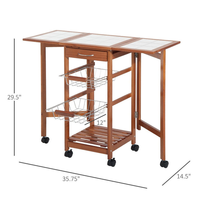 Rolling Kitchen Island 37 Wooden Cart with Drop Leaf & Storage Functional Honey Brown, HOMCOM, 2