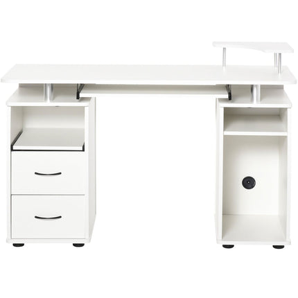 Multi-Function Computer Desk Home Office Desk with Keyboard Tray, Elevated Shelf, White, HOMCOM, 3