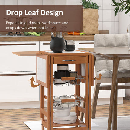 Rolling Kitchen Island 37 Wooden Cart with Drop Leaf & Storage Functional Honey Brown, HOMCOM