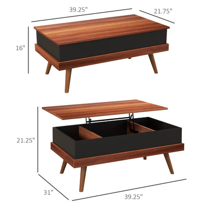 Lift-Top Coffee Table with Hidden Compartments, Sturdy Wood Construction, Rich Walnut Finish, HOMCOM, 2