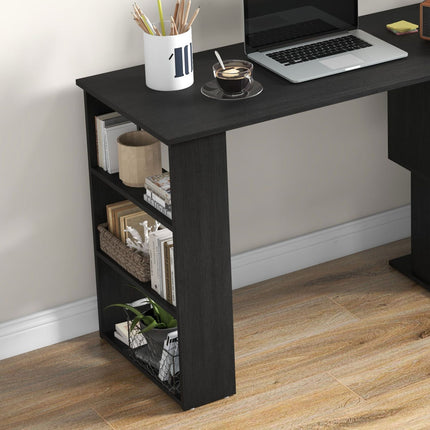 Black L-Shaped Desk, Rotating Home Office Corner Computer Desk with Storage, HOMCOM