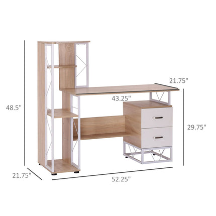 52inch Storage Computer Desk Multi Level Tower with Drawers White, HOMCOM, 2