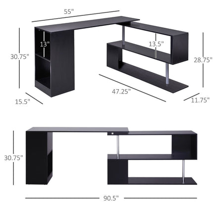 L-Shaped Desk 55inch, Rotating Black Corner Computer Workstation with Storage, HOMCOM, 1