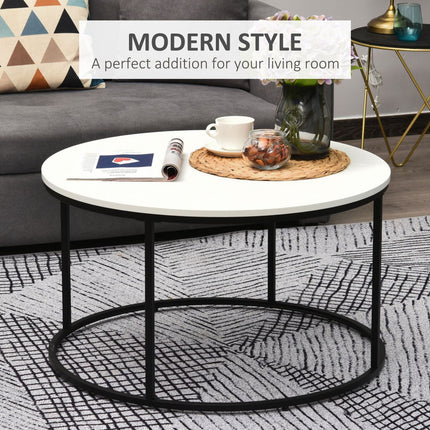 Minimalist Living, 32inch White Round Coffee Table with Black Metal Frame, HOMCOM, 4