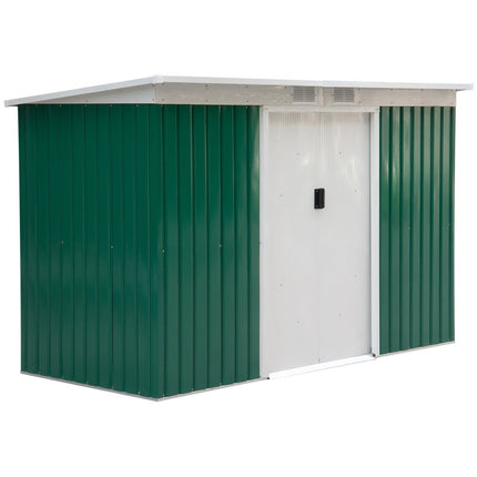 Rust Resistant Metal Garden Shed, 9x4.5x5.5 inch, Vented, Green/White, Perfect for Backyard Lawn Tool Storage, Outsunny, 6