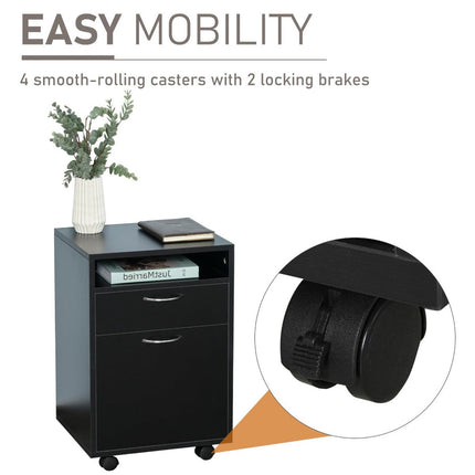 Mobile Storage Cabinet Organizer with Drawer Black Printer Stand with Castors for Office, HOMCOM, 3