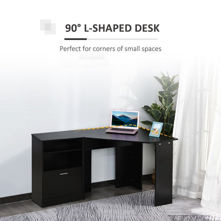 L-Shaped Computer Desk with Printer Cabinet Corner Study Workstation Black, HOMCOM, 3