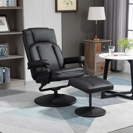 Swivel Recliner Black Manual PU Leather Armchair with Ottoman for Living Room Office Bedroom, HOMCOM, 1