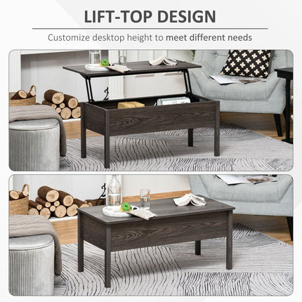 Modern Lift Top Coffee Table with Hidden Storage Light Grey Woodgrain for Stylish Living Room, HOMCOM, 3