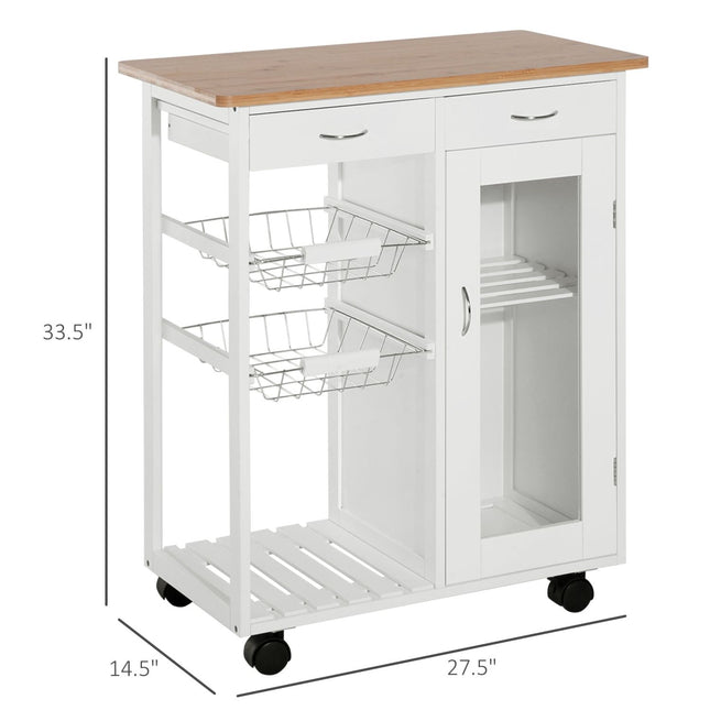 Rolling Kitchen Island Cart on Wheels, Portable Kitchen Island Cart with Shelf and storage, White, HOMCOM, 2