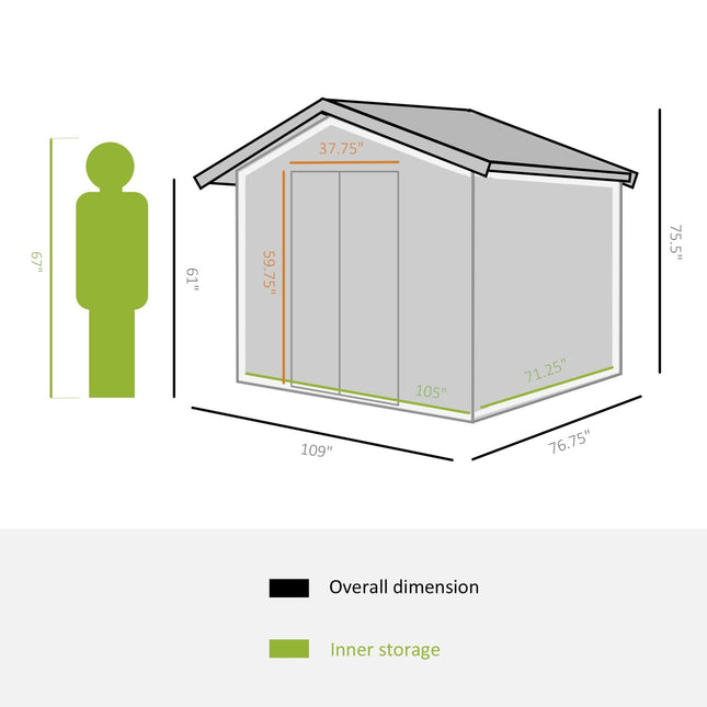 Metal Storage Shed 9 x 6 inch, Garden Tool House, 2 Sliding Doors, 4 Air Vents, Ideal Dark Gray, Outsunny, 2