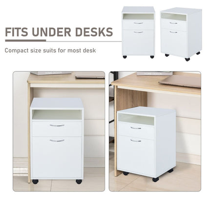 Mobile File Cabinet White File Storage Organizer with Drawer Printer Stand with Castors, HOMCOM, 4