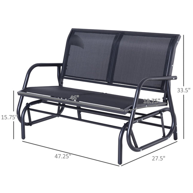 Outdoor Glider Rocking Chair for 2, Patio Bench Swing with Steel Frame, Ideal for Garden, Porch - Black, Outsunny, 2