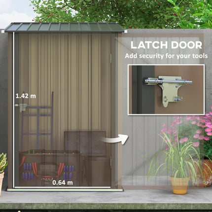 Lean-to Garden Storage Shed, 3.3x3.4 ft, Galvanized Steel with Lockable Door, Brown, Outsunny, 4