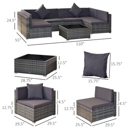 7-Piece Outdoor Wicker Patio Furniture Set with Gray Cushions, Outsunny, 2