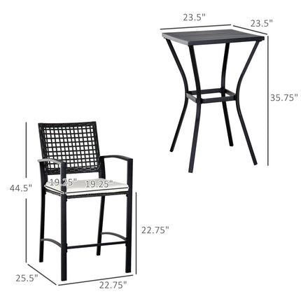 3-Piece Patio Bar Set, Rattan Wicker Outdoor Furniture with Soft Cushions for Backyards, Lawn, Deck, Poolside, Outsunny, 2