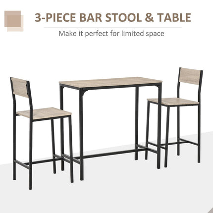 3-Piece Industrial Bar Table Set Kitchen Counter with 2 Stools Breakfast Table Dining Room Natural Wood, HOMCOM, 3