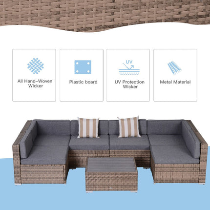 Wicker Patio Furniture Sets,7-Piece Outdoor Sectional- Grey, Outsunny, 4