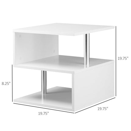 Lift Top Coffee Table Designer S-Shaped White 3-Tier Side Table Multi Level with 2 Steel Support Poles, HOMCOM, 2