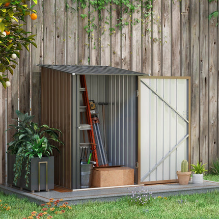 Lean-to Garden Storage Shed, 3.3x3.4 ft, Galvanized Steel with Lockable Door, Brown, Outsunny, 1