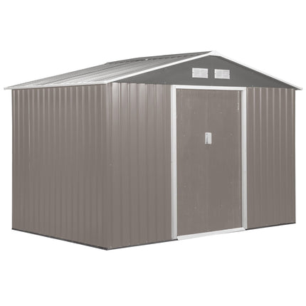 Metal Storage Shed, Tool Kit House with Foundation, 2 Sliding Door and 4 Vents, for Outdoor Backyard, Garden, Grey, Outsunny, 6