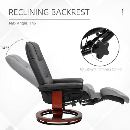 Living Room Relaxation, Black Faux Leather Swivel Recliner with Adjustable Footrest, HOMCOM, 3