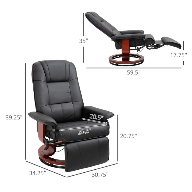 Living Room Relaxation, Black Faux Leather Swivel Recliner with Adjustable Footrest, HOMCOM, 2