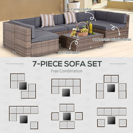 Wicker Patio Furniture Sets,7-Piece Outdoor Sectional- Grey, Outsunny, 3