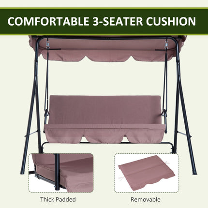 3-Seat Outdoor Porch Swing, with Adjustable Tilt Canopy and Cushion, 2 Armrests and Anti-Slip Pads, Outsunny