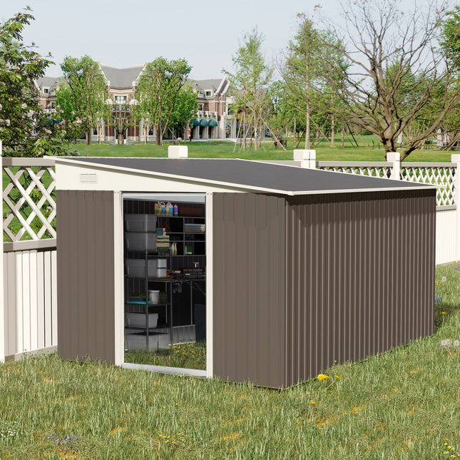 Metal Garden Shed 11x9 ft Outdoor Storage with Sliding Doors & Air Vents, Gray, Outsunny, 1