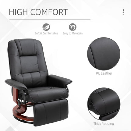 Living Room Relaxation, Black Faux Leather Swivel Recliner with Adjustable Footrest, HOMCOM