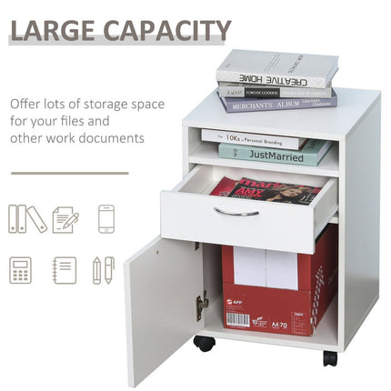 Mobile File Cabinet White File Storage Organizer with Drawer Printer Stand with Castors, HOMCOM, 3