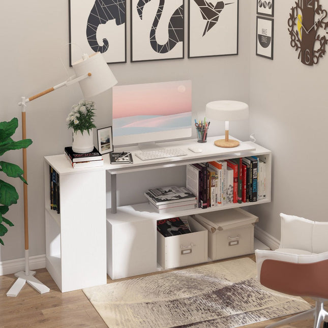 L-Shaped Desk 55inch, Rotating White Corner Computer Workstation with Storage, HOMCOM, 1