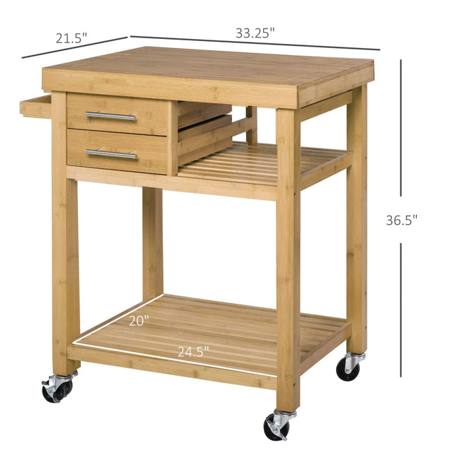 Rolling Kitchen Island Cart Vintage Natural with Wheels Drawers Kitchen Utility Cart for Dining Room, HOMCOM, 2