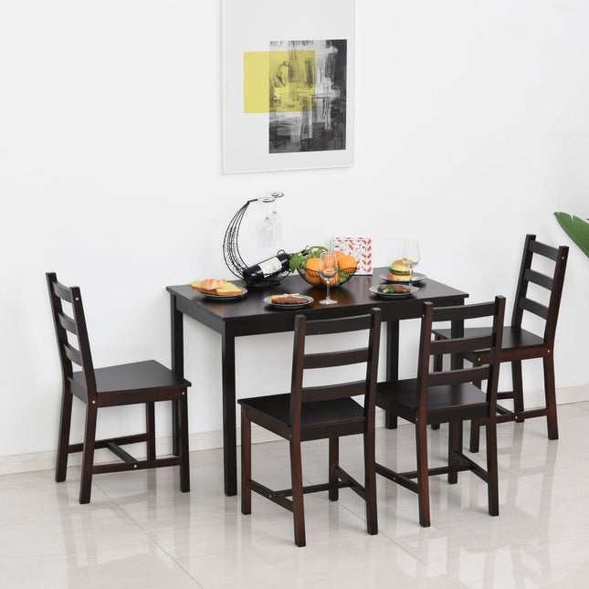 5 Piece Dining Set Wooden Kitchen Table Chairs Breakfast Nook Chestnut, HOMCOM, 1