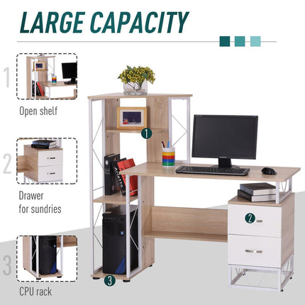 52inch Storage Computer Desk Multi Level Tower with Drawers White, HOMCOM, 4