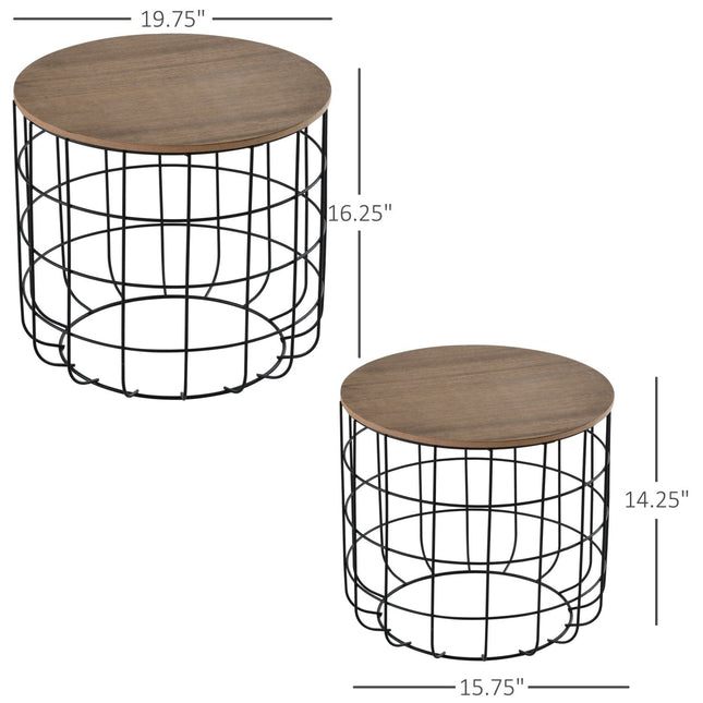 Industrial Chic, Brown & Black Wood Coffee and End Table Set for Living Room, HOMCOM, 2