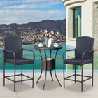 3PC Rattan Wicker Bar Set Ice Buckets 1 Bar Table 2 Bar Stools Outdoor, Outsunny, 1