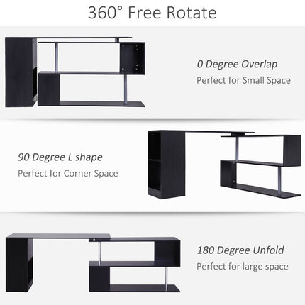 L-Shaped Desk 55inch, Rotating Black Corner Computer Workstation with Storage, HOMCOM, 3