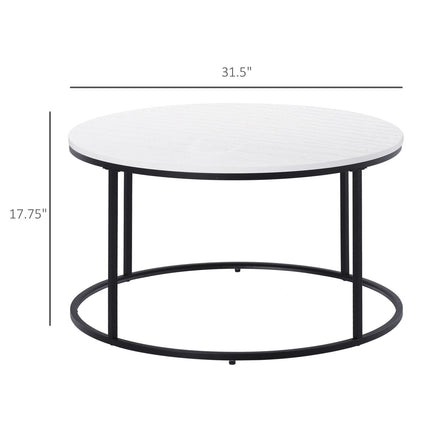 Minimalist Living, 32inch White Round Coffee Table with Black Metal Frame, HOMCOM, 2