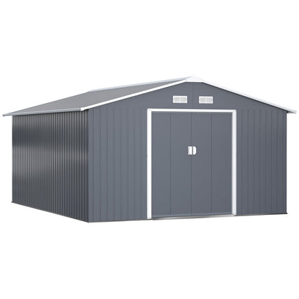 Metal Storage Shed, 13 x 11 inch, Garden Tool House with Double Sliding Doors, 4 Air Vents Dark Gray, Outsunny, 6