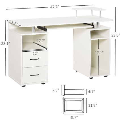 Multi-Function Computer Desk Home Office Desk with Keyboard Tray, Elevated Shelf, White, HOMCOM, 2