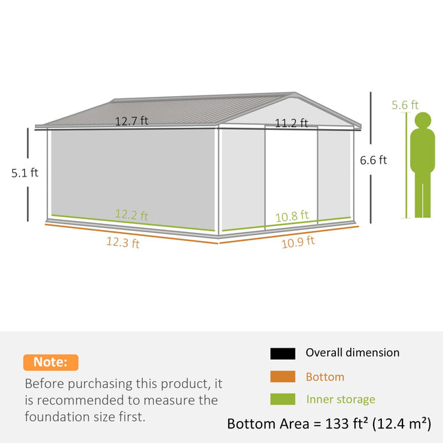 Metal Storage Shed, 13 x 11 inch, Garden Tool House with Double Sliding Doors, 4 Air Vents Dark Gray, Outsunny, 2