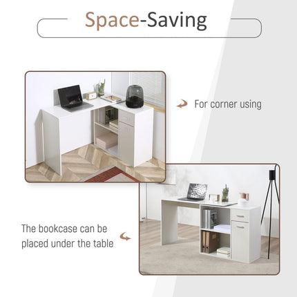 L-Shaped White Computer Desk with Rotating Shelves and Drawer Home Office Workstation, HOMCOM, 3