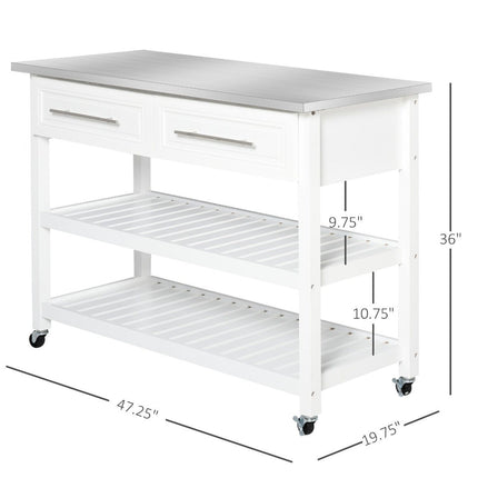 Kitchen Cart on Rollers with Stainless Steel Top, Rolling Kitchen Island Cart with Glass Door, White, HOMCOM, 2