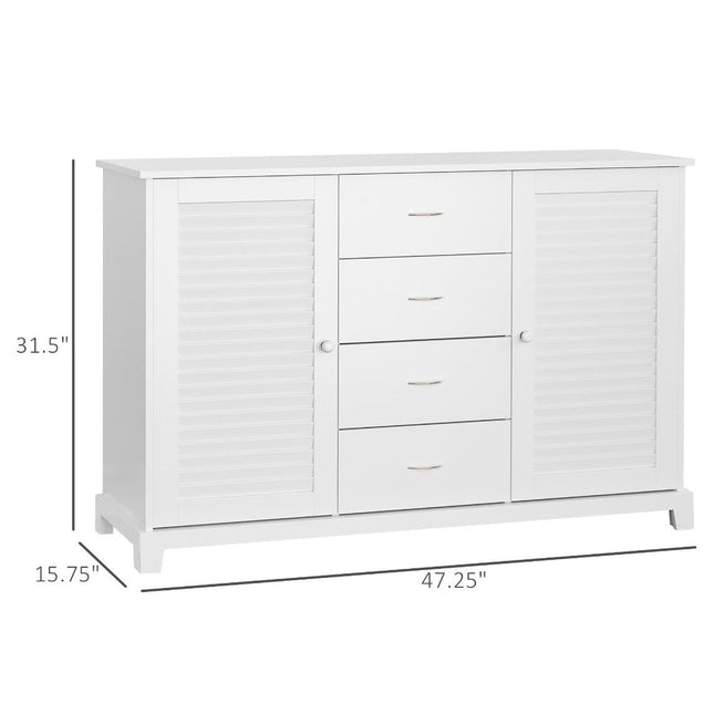 48 Sideboard Buffet Cabinet Kitchen Coffee Bar Storage 4 Drawers 2 Shutters White, HOMCOM, 1