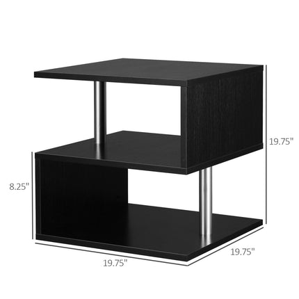 Lift Top Coffee Table Designer S-Shaped Black 3-Tier Side Table Multi Level with 2 Steel Support Poles, HOMCOM, 2